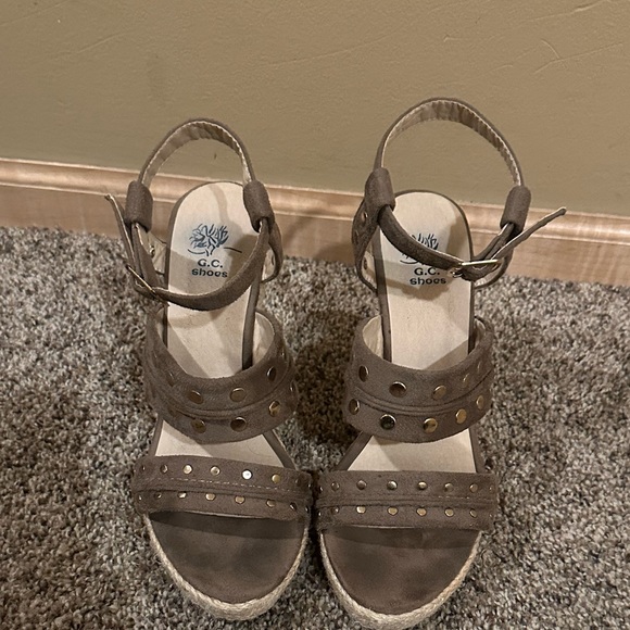 Taupe Espadrille Wedge with Gold Studs - Picture 5 of 5